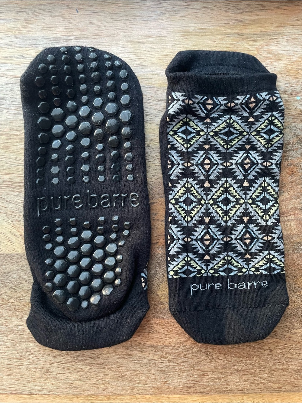 Pure Barre Geometric Ikat Design Black Low Rise Grip Socks NWOT